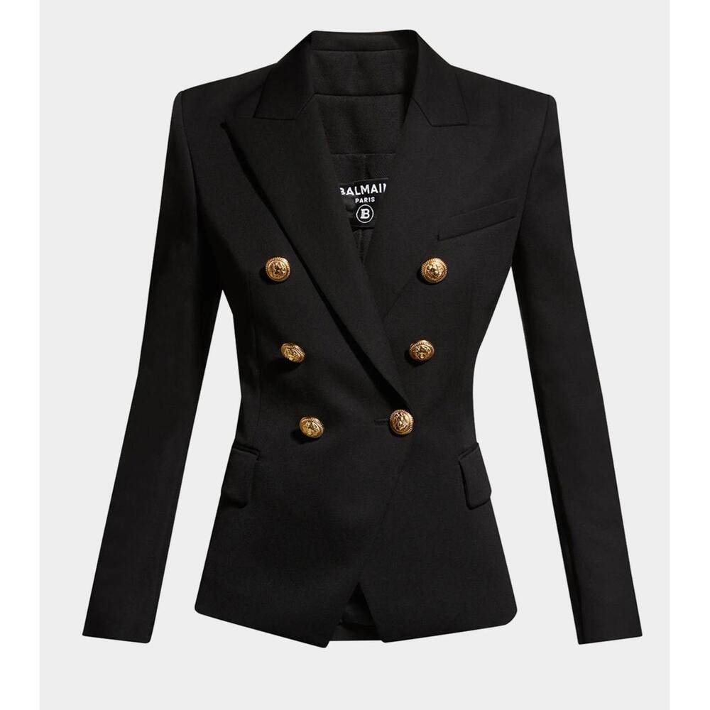 Balmain Classic Double-Breasted Blazer Black Gold Buttons Size 12 (44 FR)